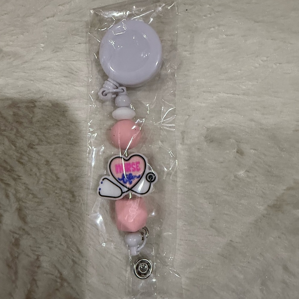 Pink and White Beaded Pacifier Clip